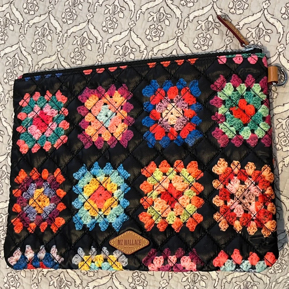 MZ Wallace Black Quilted Bag with Colorful Crochet 🧶 Print - Picture 2 of 3